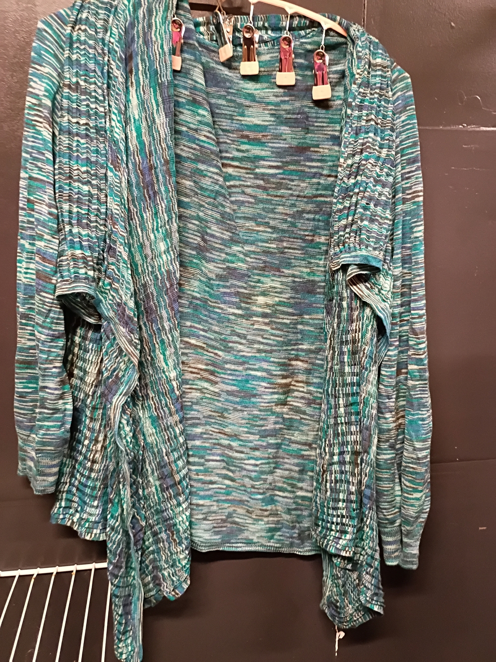 Ladies Open-Front Teal Space-Dye Cardigan Sweater